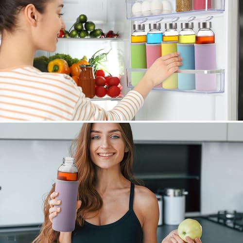 12 Pack Glass Water Bottles with Sleeves (12 Count)