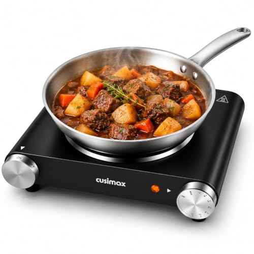 Hot Plate Electric Burner Single Burner Cast Iron hot plates for cooking Portable Burner 1500W with Adjustable Temperature Control Stainless Steel Non