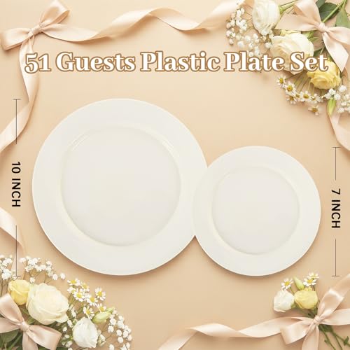 102 Pcs Ivory Plastic Plates (102 Count)