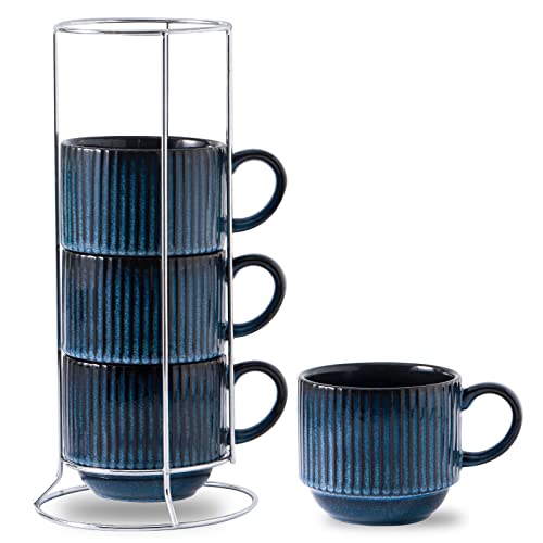 15 Oz Ribbed Stackable Coffee Mug Set of 4 (4 Count)