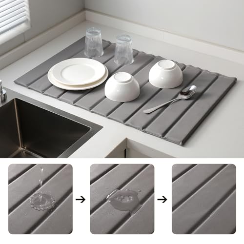 Stone Dish Drying Mat with PU Leather Surface for Kitchen Counter