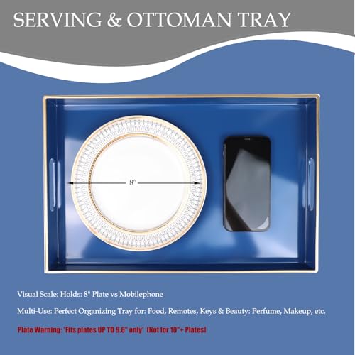Blue Decorative Serving Tray with Handles