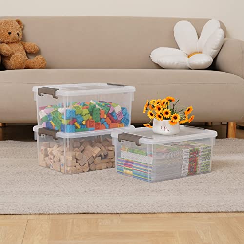 17 QT Plastic Storage Bins with Latching Lids Stackable Storage Containers for Organizing Large Clear Storage Box for Garage (8 Count)