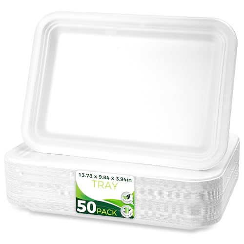 50Pack 14" Heavy Duty Disposable Rectangle Food Trays