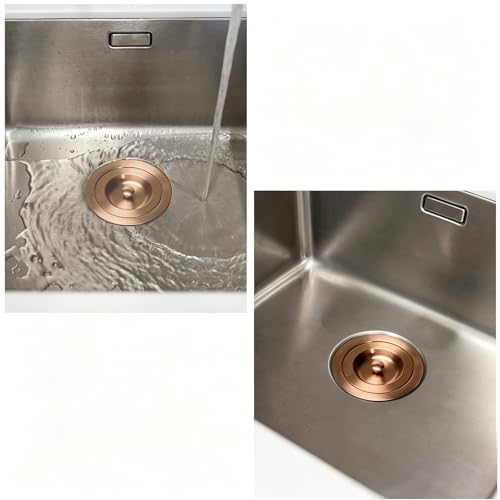 3/1-2 Inch Sink Drain Assembly Antique Copper Kitchen Sink Drain Kit Copper Stainless Steel Sink Basket Strainer Rubber Stopper, Sealing Lid/Removable Deep Waste Basket for Home, Kitchen