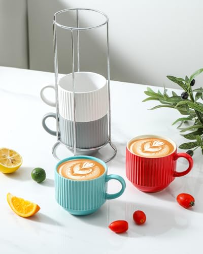 Ceramic Coffee Mug Set of 4 with Rack (4 Count)
