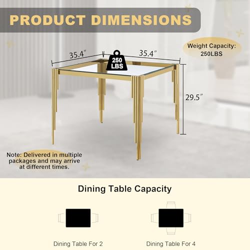 35'' Modern Square Glass Dining Table for 4 People