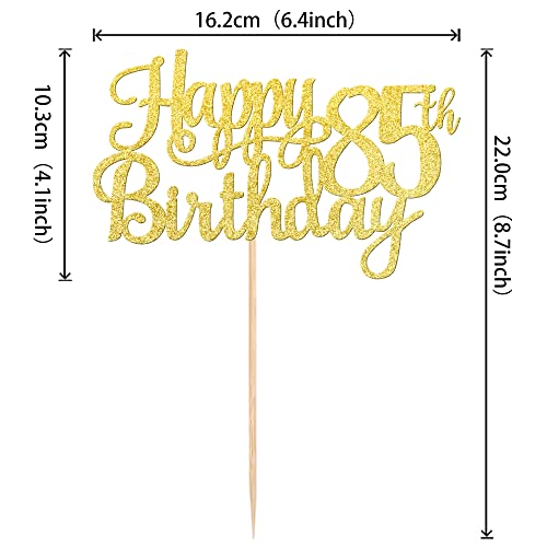 1 PCS Happy 85th Birthday Cake Topper Gold Glitter Cheers to 85 Years Birthday Cake Pick 85 Fabulous Cake Decoration for Happy 85th Birthday Theme Party Decorations Supplies