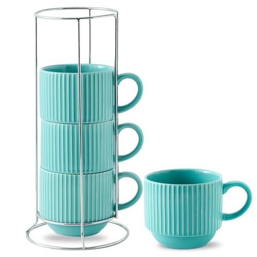 15 oz Coffee Mug Set of 4 with Stand (4 Count)