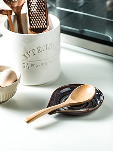 Spoon Rest Ceramic Spoon Holder with Deep Drip Tray for Stove Top