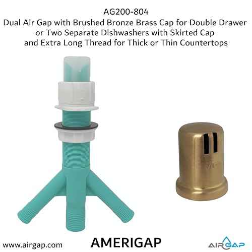 Dual Air Gap with Brushed Bronze Brass Cap for Double Drawer or Two Separate Dishwashers with Skirted Cap and Extra Long Thread for Thick or Thin Countertops