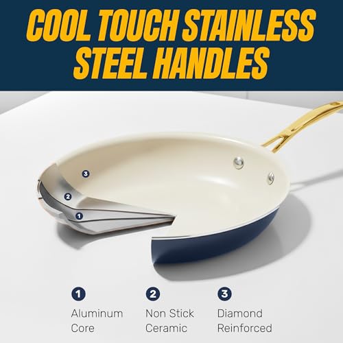 20pcs Pots and Pans Set Non Stick Ceramic Cookware Set with Deep Frying Pan Set & 6pc Knife Set