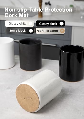 Ceramic Kitchen Utensil Holder for Countertop Organizer 6.4" Sand
