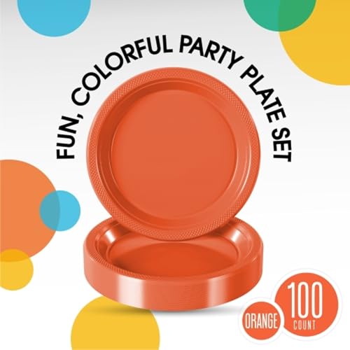Sturdy Orange Plastic Plates 9" Party Plates 100 Pcs (100 Count)