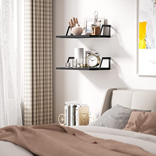 Floating Shelves Wall Mounted Set of 2 Rustic Wood Shelves with Large Capacity (2 Count)