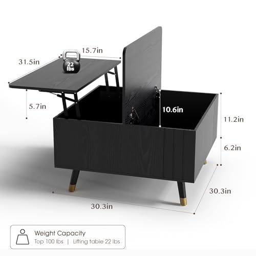 Square Lift Top Coffee Table with Storage for Living Room