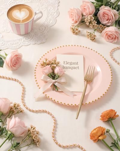 180Pcs Elegant Pink Gold Dinnerware Set for Party Wedding (180 Count)