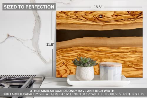 Handcrafted Italian Olive Wood Cheese & Charcuterie Board Set with Unique Black Resin Artwork