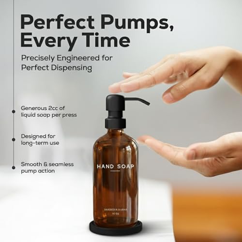 Amber Glass Hand Soap Dispenser Bathroom Set by Brighter Barns (3 Count)