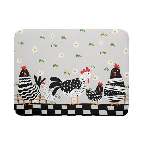 Black Rooster Dish Drying Mat for Countertop 18x24 Inches Buffalo Plaid Microfiber Drainer Rack Pads Fast Dry Dishes Mats Kitchen Accessories