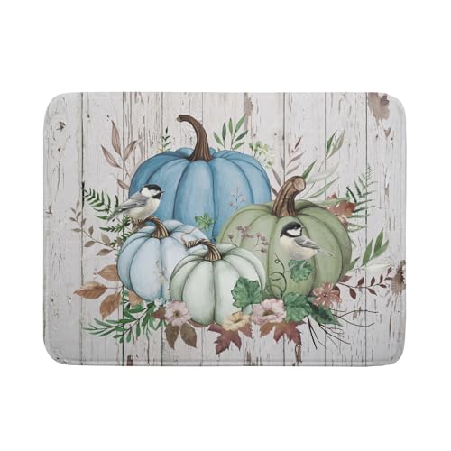 Fall Blue Pumpkin Dish Drying Mat 18x24 inch Autumn Harvest Dish Rack Mats Reversible Microfiber Drainer Pad for Kitchen Countertop Decor
