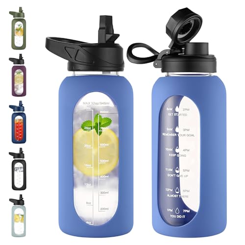 32 oz Glass Water Bottle with Straw
