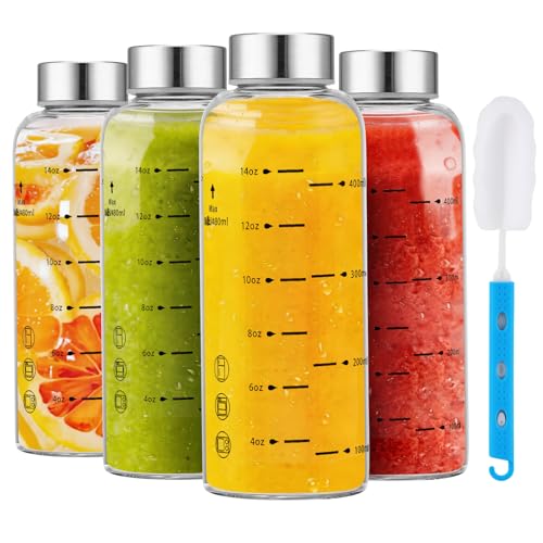Glass Juice Bottles 4 Pack 16 oz (4 Count)