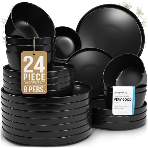 24 Piece Black Dinnerware Set for 8 (24 Count)