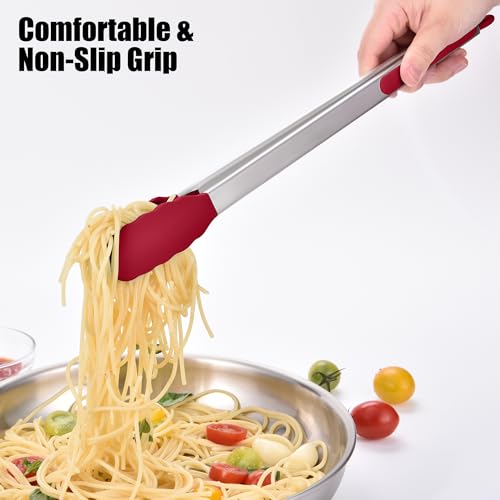 Kitchen Tongs with Silicone Tips for Cooking Serving