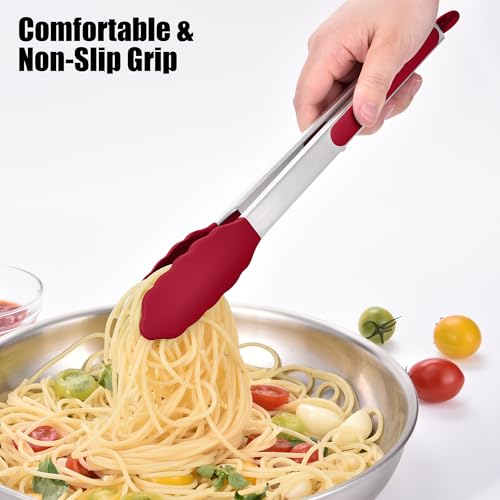 Kitchen Tongs with Silicone Tips for Cooking Serving