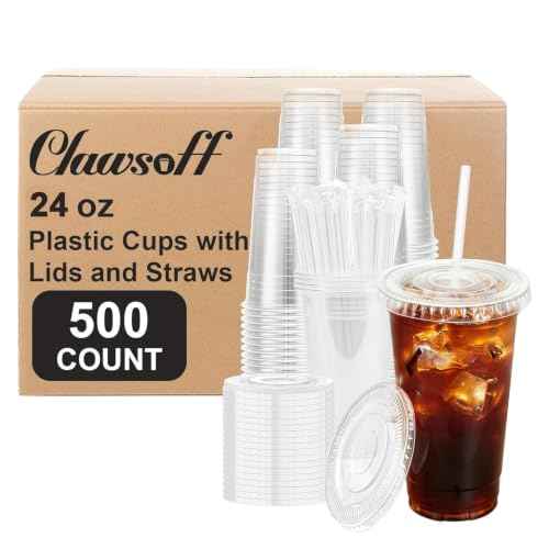 500 Pack 24 oz Clear Plastic Cups with Lids and Straws Disposable (500 Count)