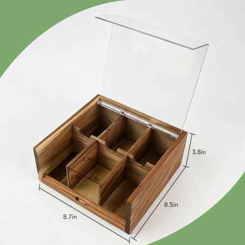 Acacia Wood Tea Bag Organizer Storage Box with 6 Compartments