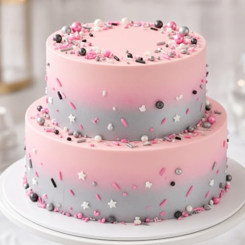 Silver & Black & Pink & White Sprinkles Mix Size Pearls Mouse Rock Themed Cake Decorations Cupcake Toppers Perfect for Wedding Valentine Supplies 4.58OZ (4.58 Ounce)
