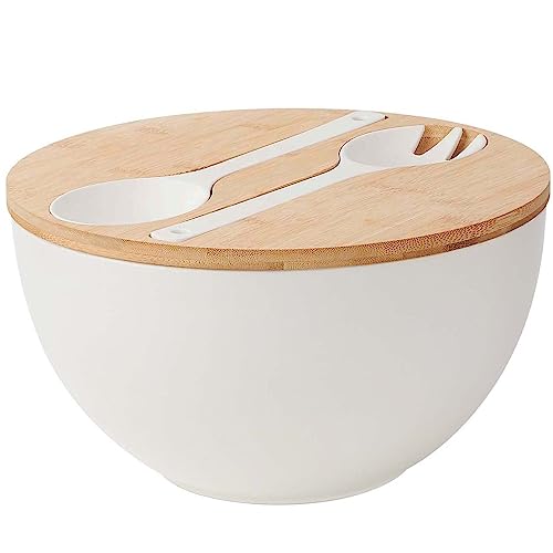 11.3" Extra Large Salad Serving Bowl Set with Wooden Lid&Utensils (208 Count)
