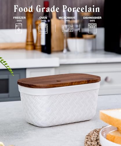 Ceramic Butter Dish with Wood Lid for Countertop