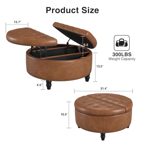 31.5 Inch Large Round Ottoman with Storage Circular
