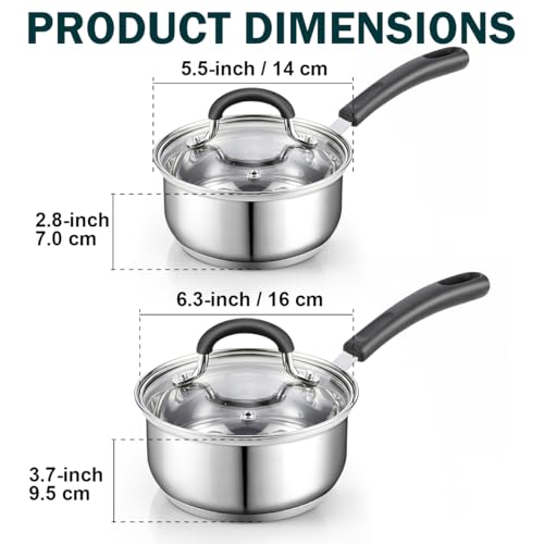 Professional 1 Quart and 2 Quart Stainless Steel Saucepan Set with Lids