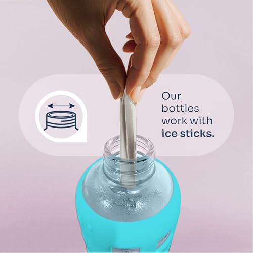 40oz / 32oz / 22oz / 12oz Borosilicate Glass Water Bottle with Time & Volume Markers, Silicone Sleeve, Stainless Steel Lid | Reusable Glass Bottle for Water & Juice (22oz Aqua Blue)