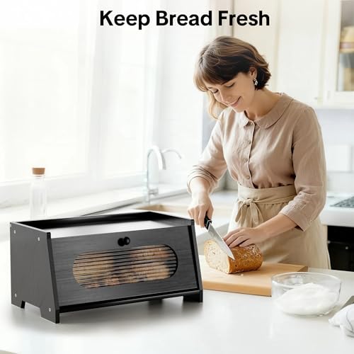 Black Bread Box for Kitchen Countertop