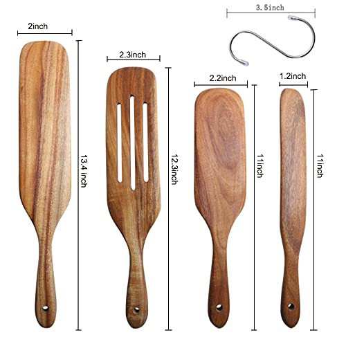 Spurtle Set Natural Acacia Wooden Kitchen Utensils Set of 4 (4 Count)