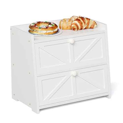 Vintage Double Layer Bread Box for Kitchen Counter Bamboo Bread Storage Container Large Capacity Bread Storage Bin