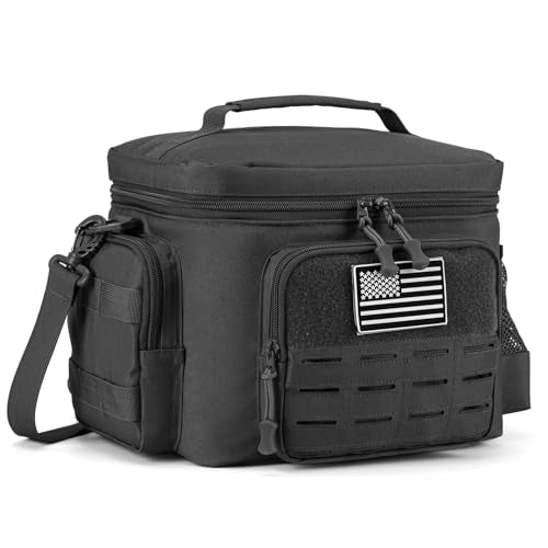 Tactical Lunch Bag for Mens Military Heavy Duty Lunch Box Work Leakproof Insulated Durable Thermal Cooler Bag for Adult Meal for Office Camping Picnic Pail MOLLE Webbing Black