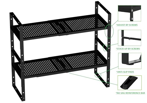 Expandable Shoe Rack Stackable Metal Pantry Storage Shelves Stand Adjustable Height Cabinet Shelf Organizer Racks Spice Shelving (2 Count)