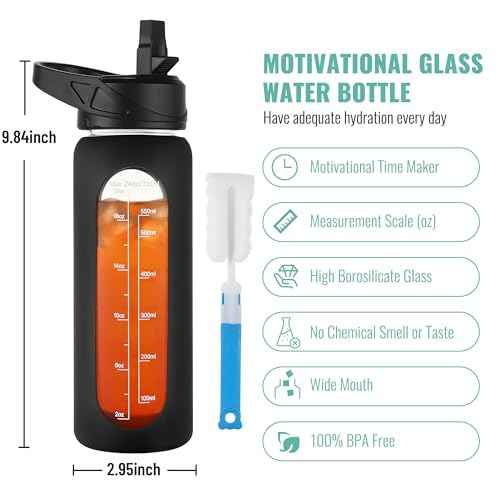 24 oz Glass Water Bottle with Straw