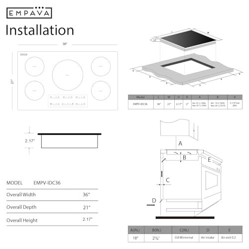 Ease 36“ Induction Cooktop 5 Burner (5 Zones)