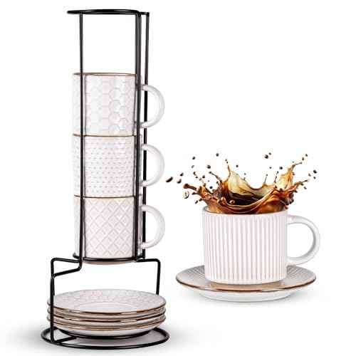 6 OZ Coffee Mugs with Saucer and Stand (4 Count)