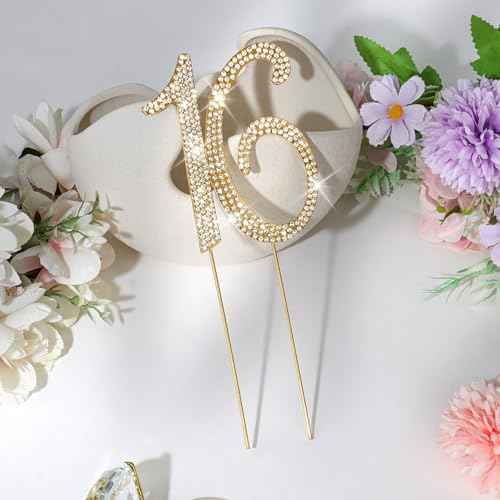 Gold Sweet 16 Cake Topper Rhinestones Cake Decorations