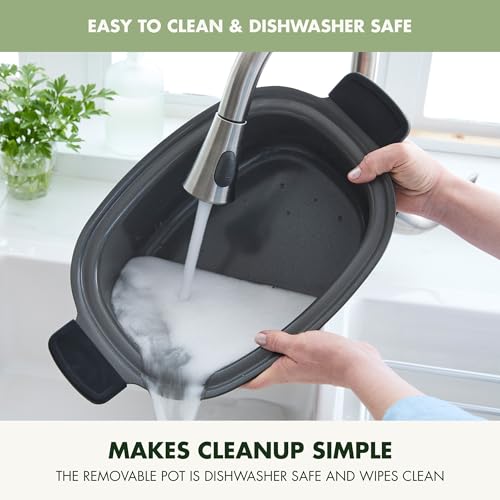 Elite 14-in-1 Nonstick 6QT Electric Slow Cooker, PFAS-Free Ceramic Multi-Cooker, In-Pot Browning, Dishwasher Safe Lid & Removable Crock, Stainless Steel Steamer, Silicone Handles, Sage Green