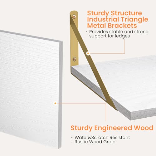 16W x 12D Deep Floating Shelves Set of 2 White & Gold (2 Count)