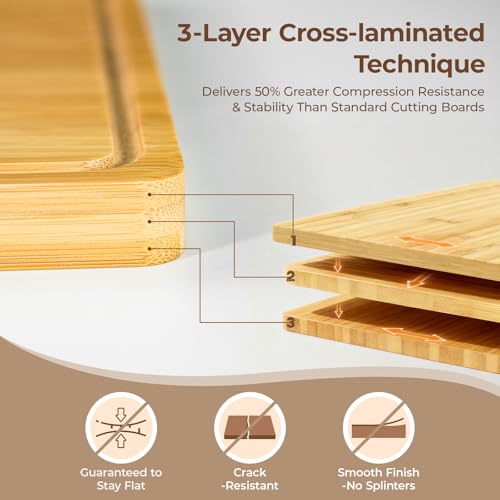 Bamboo Cutting Boards Set of 4 for Kitchen with Wood Storage Stand (3 Count)